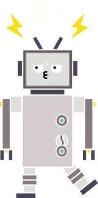 flat color retro cartoon robot