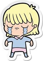 sticker of a cartoon woman crying vector