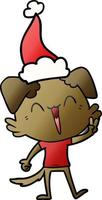 happy little dog gradient cartoon of a wearing santa hat vector