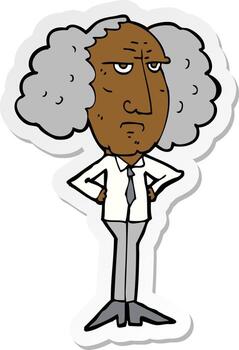 sticker of a cartoon big hair lecturer man vector