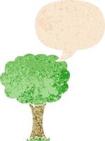 cartoon tree and speech bubble in retro textured style vector