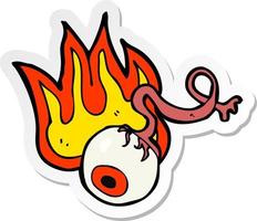 sticker of a cartoon gross flaming eyeball vector