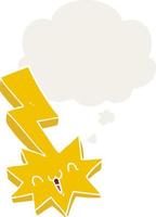 cartoon lightning bolt and thought bubble in retro style vector