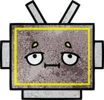 cabeza de robot de dibujos animados de textura grunge retro vector