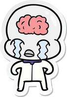 sticker of a cartoon big brain alien crying vector