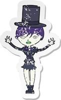 retro distressed sticker of a cartoon halloween vampire girl vector