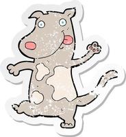 retro distressed sticker of a cartoon happy dog vector