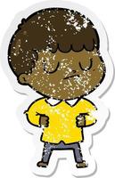 distressed sticker of a cartoon grumpy boy vector