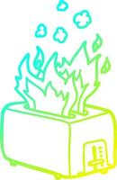 cold gradient line drawing cartoon burning toaster vector