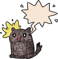 cartoon shocked cat amazed and speech bubble in retro texture style vector