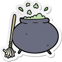 sticker of a cartoon cauldron vector