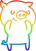rainbow gradient line drawing happy cartoon pig vector