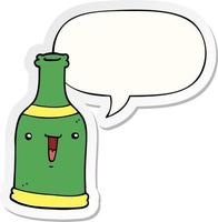 cartoon beer bottle and speech bubble sticker vector