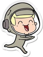 sticker of a happy cartoon astronaut vector