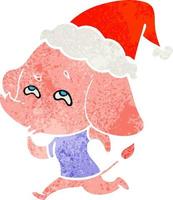 retro cartoon of a elephant remembering wearing santa hat vector