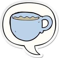 cartoon coffee cup and speech bubble sticker vector