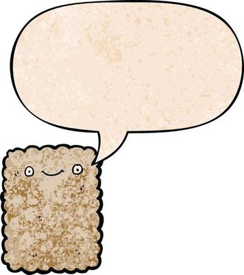 cartoon biscuit and speech bubble in retro texture style