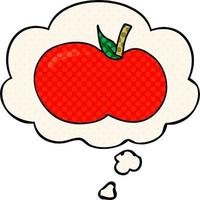 cartoon apple and thought bubble in comic book style vector