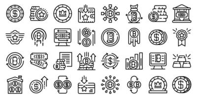 Tokens icons set, outline style vector