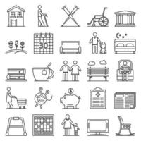 Pension icon set, outline style vector