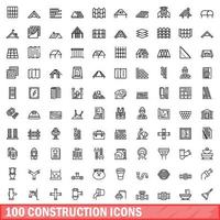 100 construction icons set, outline style vector