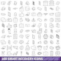 100 iconos de recuperación inteligente establecidos, estilo de esquema vector