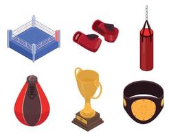 Boxing icons set, isometric style vector