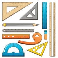 Ruler measure pencil icons set, cartoon style vector