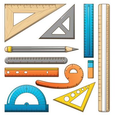 Ruler measure pencil icons set, cartoon style