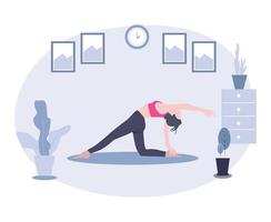 Women doing yoga at home illustration vector design template