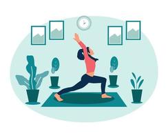 Women doing yoga at home illustration vector design template