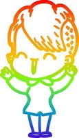 rainbow gradient line drawing cartoon happy hipster girl vector