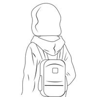 Girl schoolgirl with a backpack looks into the distance. Vector illustration. Childhood protection.