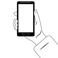 Mobile phone in a man's hand. Watching a movie. Vector flat illustration.