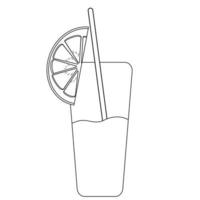 Black and white lines. drink in a glass with lemon. vector