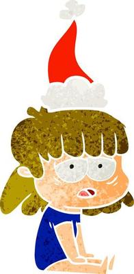 retro cartoon of a tired woman wearing santa hat