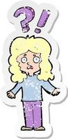 retro distressed sticker of a cartoon confused woman vector