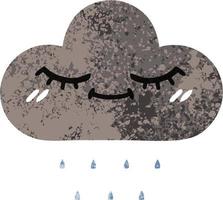 retro illustration style cartoon storm rain cloud vector