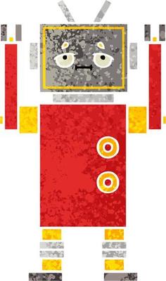 retro illustration style cartoon robot