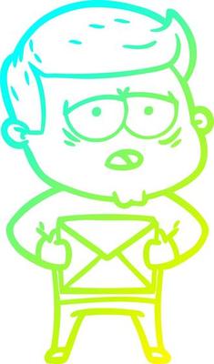 cold gradient line drawing cartoon tired man