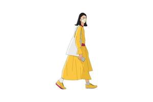 Vector illustration of elegant women walking with mask