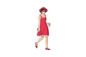 Vector illustration of elegant women walking with mask