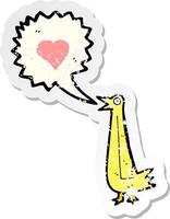 retro distressed sticker of a cartoon tweeting bird vector