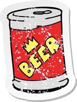 retro distressed sticker of a cartoon beer can vector