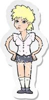 retro distressed sticker of a cartoon woman with hands on hips vector