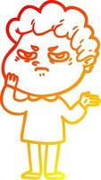 warm gradient line drawing cartoon angry man vector