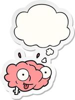 funny cartoon brain and thought bubble as a printed sticker vector