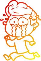 warm gradient line drawing cartoon crying man running vector