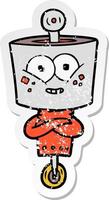 distressed sticker of a happy cartoon robot vector