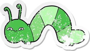 distressed sticker of a cartoon happy caterpillar vector